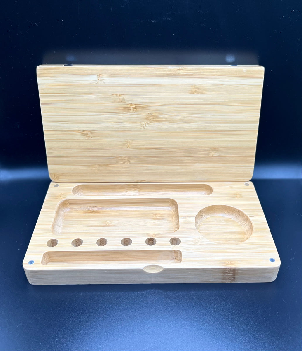 BLAZE Wooden Rolling Tray Set with Expanded good Roll Area - Bamboo Rolling Station with Carved Compartments for Accessories