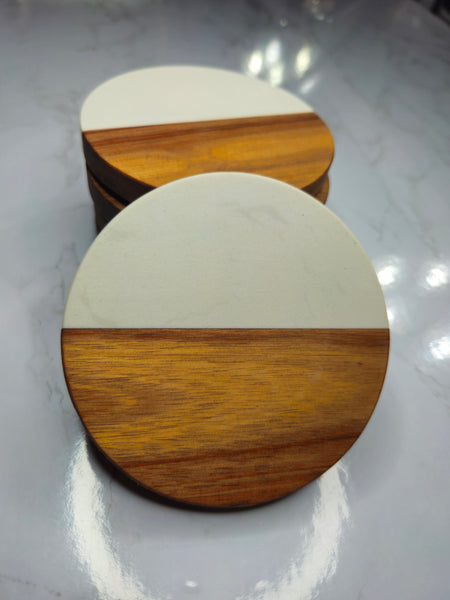 Marble/Acacia Wood Coasters 4 Inch Diameter Laser Blank